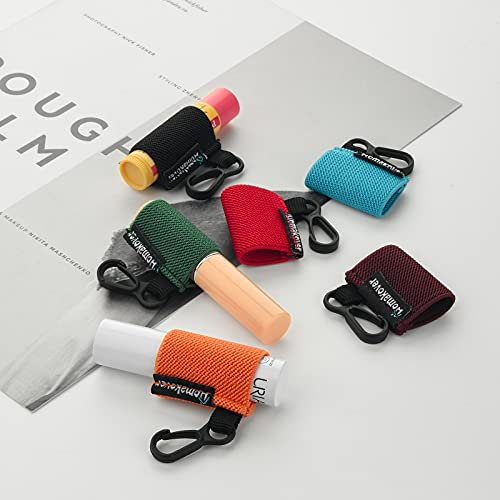 Homakover 12 pacote compacto clipe-on Chapstick Holder Keychain em 12 cores, mangas labiais com clipe, se encaixa na maioria dos protetores labiais padrão, suporte de chaveiro elástico elástico de traslamento