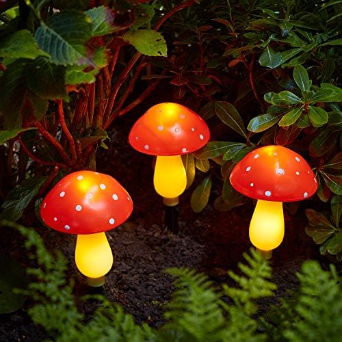 Lights4Fun, Inc. Conjunto de 3 Red Solar Mowaom Cogumelos Toadstool Led Led Light Water impermeável Caminho Luzes da paisagem
