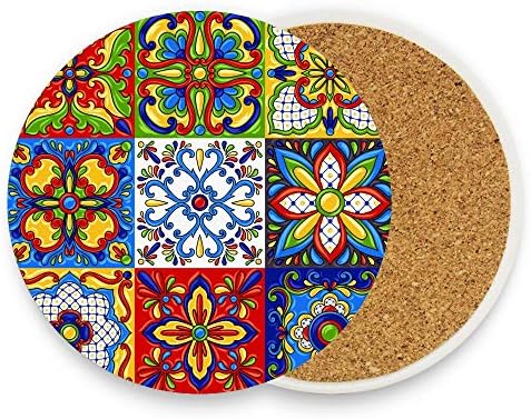 Zhongji Coasters para bebidas absorventes redondos de talavera mexicana Bloco de ornamento étnico