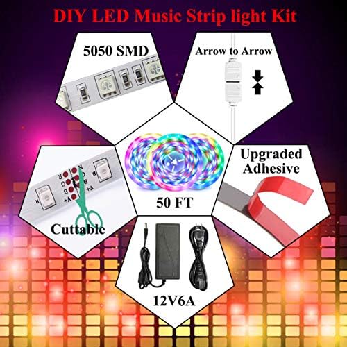 Luzes de tira LED zolmax, luz de tira de música, luz de tira, luzes de tira RGB Bluetooth App controlado Luzes LEDs Luzes de corda 32,8ft 5050 RGB LED Light Strip tira