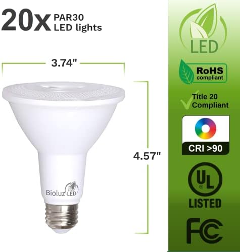 Bioluz LED 20 pacote par30 lâmpada LED 90 CRI 10W = 100 watts Substituição Daylight 5000k Indoor/Outdoor Dimmable UL Título listado 20 Iluminação de alta eficácia