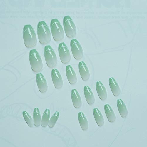 24pcs gradiente brilhante verde unhas falsas capa completa prensa de caixão médio em unhas com design de borda simples pontas de unhas francesas para mulheres e grils