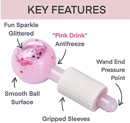 Globos de gelo Emuya para faciais - ferramentas faciais para alívio de face e olhos, crio de cuidados com a pele. Glitter de bebida rosa