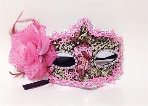 Jenlyfavors Máscara de veneziana rosa e dourada feita com uma rosa