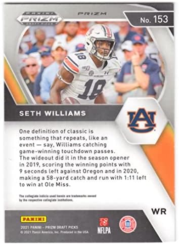 2021 Panini Prizm Draft Picks Prizms Green #153 Seth Williams Auburn Tigers Football Trading Card