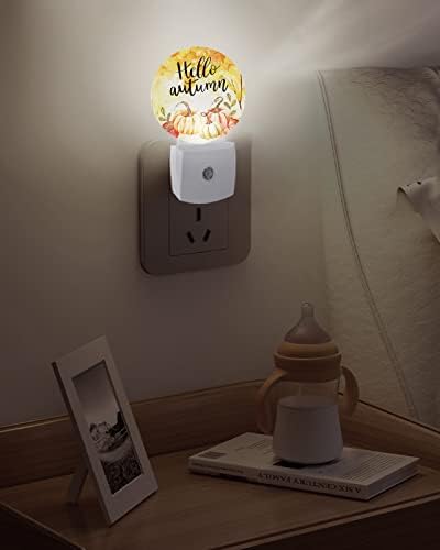 Luz noturna de abóbora para crianças, adultos, meninos, meninas, criança, viveiro de bebês, banheiro, quarto higiênico vaso sanitário portátil Plug in Wall Night Light Sensor automático de outono folhas de aquarela arte