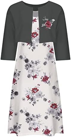 Vestidos midi casuais de verão feminino 2 peças roupas midi roupas vestido de estampa floral sem mangas e tampos de cardigã de meia manga