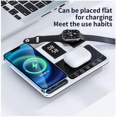 Nova geração Fast Smart Touch 4 em 1 estação de carregamento sem fio para iPhone com relógio digital e luz LED, carregue sem fio Apple Watch e AirPods, Samsung e a maioria dos dispositivos de carregamento sem fio