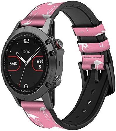 CA0472 Rosa Padrão Flamingo Couro e Silicone Smart Watch Band Strap for Garmin Approach S40, Forerunner