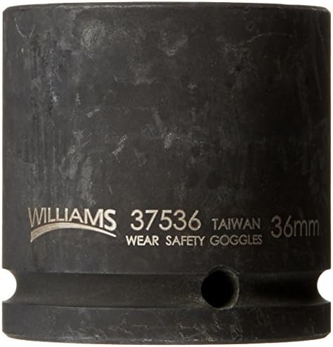 Williams 37536 soquete de impacto padrão de 1/2 polegada, 6 pontos, 36mm