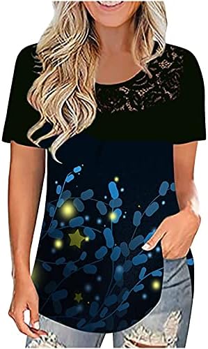 Camisetas impressas de feminino de renda de renda feminina camisetas de camisetas gráficas florais de verão de verão