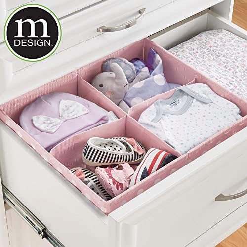 Mdesign Soft Fabric Cleater Drawer/Closet Divided Storage Organizer Bins for Nursery - mantém cobertores, babadores, meias, loção, roupas, sapatos, brinquedos - conjunto de 5 - bolinhas rosa/branco