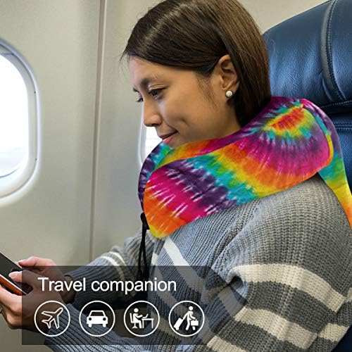 ALAZA MEMAIS MEMÓRIA FOAM Pillow Pillow Tying Dye Rainbow Pillow colorido de pescoço para o kit de viagem de avião com clipe de snap, macio confortável e lavável