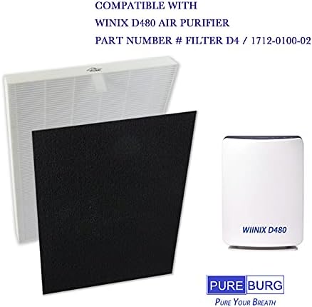 Kit de filtro HEPA de reposição Pureburg compatível com o purificador de ar Winix D480, número da peça