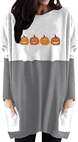 Vestido de camiseta feminina de Halloween com bolso casual bloco de manga comprida Túnica Full Zip Jacket Athletic