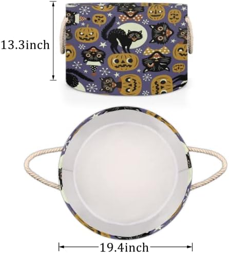 Halloween Black Cat Pumpkin Grandes cestas redondas para cestas de lavanderia de armazenamento com