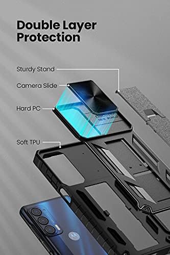 Wtyoo para Motorola Moto Edge 2021 Caso | Caixa de borda 5g UW - com protetor de tela de vidro temperado construído em kickstand e slide capa da câmera protetora protetora à prova de choques Caixa de telefone - preto