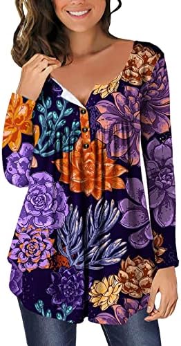 Womens Spring Fashion 2022 Tunic Tops Hide Belly Long Flowy Henley Tshirt Fashion Fashion Floral Casual