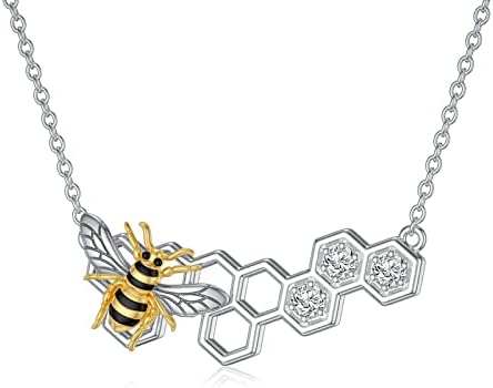 Colares de abelhas Pelovny para mulheres prata esterlina com joias de mel de mel CZ