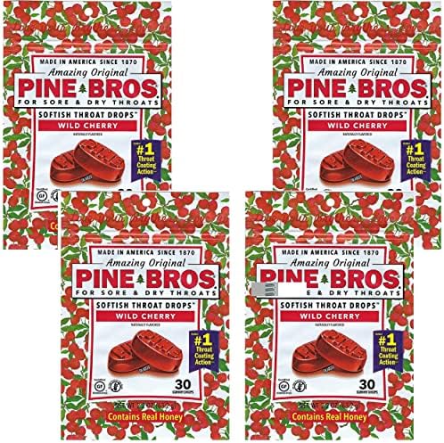 Pine Bros. garganta suave gotas de cereja selvagem - 30 contagem, pacote de 4