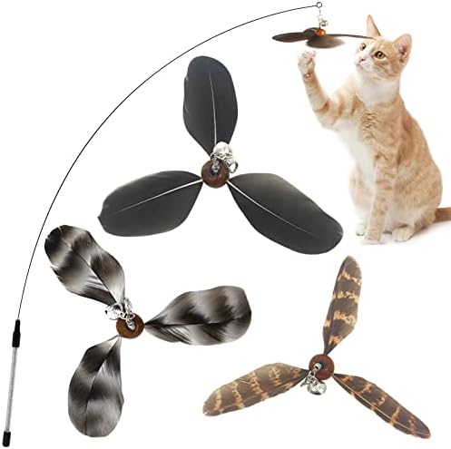 Fokicos Cat Toys Wand Feather 1pc Brinquedo interativo com 3pcs Spin Feather Reabils com Bell Set for Indoor