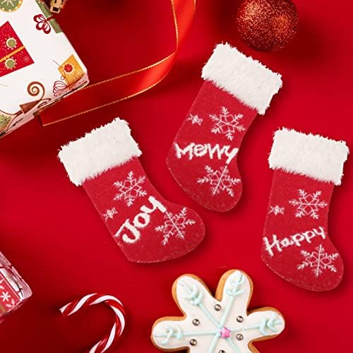Minchas de cortina de cristal meias de Natal 15,7 * meia de 27 polegadas Super macio clássico vermelho e branco meias penduradas com floco de neve de malha para decorações de festas de férias em família