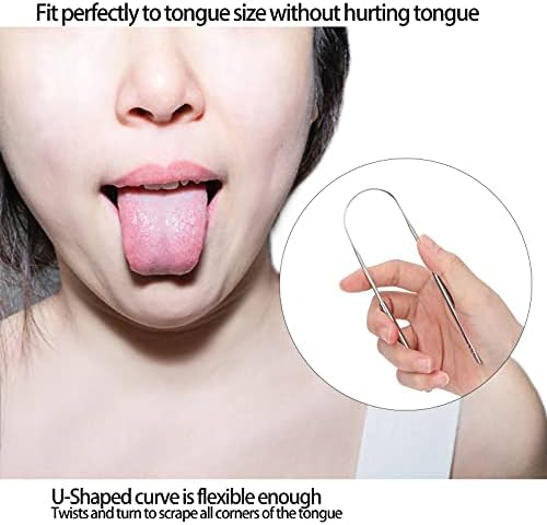 Raspador de língua de aço inoxidável, design em forma de U para remoção de mau hálito e proteção