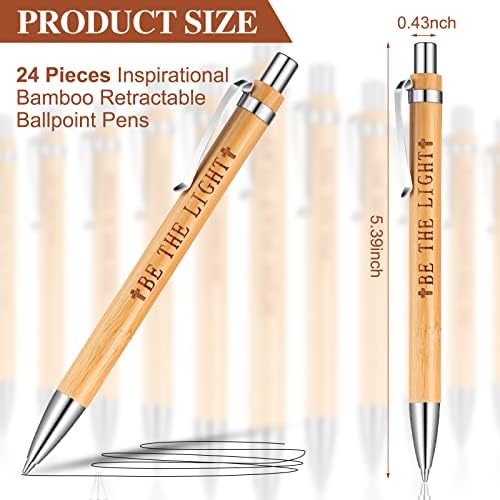 PAJEAN 24 Pack Wood Bamboo caneta recorrente de canetas inspiradoras de canetas cristãs negativas tinta preta