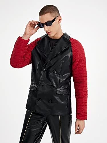 Jaquetas Pokene para homens jaquetas Men Contraste Raglan Manga Double Basted Pu Leather Coat Jackets