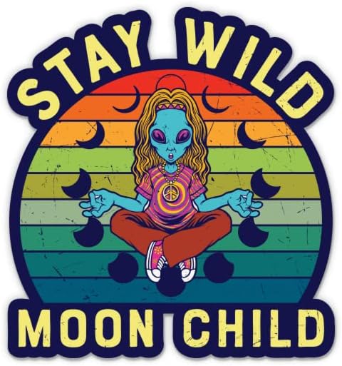 Stay Wild Moon Child Stickers - 2 pacote de adesivos de 3 - Vinil à prova d'água para carro, telefone, garrafa de água, laptop - Boho Alien Alien Moon Decals