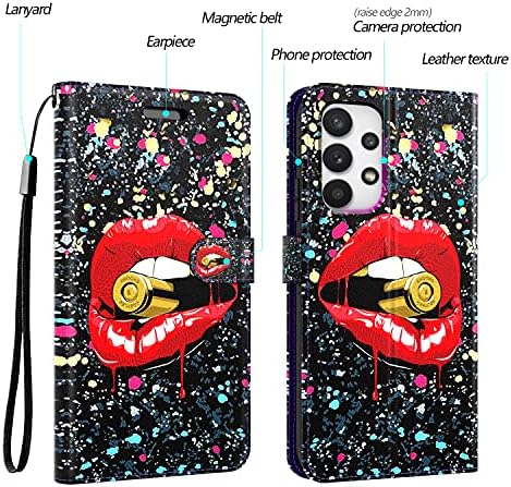 Megalucky para Samsung Galaxy A32 5G Carteira da bolsa Case para mulheres meninas, lábios sexy com estojo de couro PU com fólio Folio, Stand Feature com pulseira de pulso