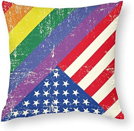 Bandeira gay mista com bandeira americana de 2 capas de travesseiro de arremesso de travesseiros quadrados