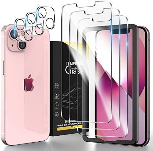 Hatoshi 3 Pacote Protetor de tela de vidro temperado para iPhone 13 com 3 protetor de lente de câmera de 3 pacote, Filme de tela de vidro de proteção Easy Instalação HD para iPhone 13 6,1 polegadas [Trabalho com a maioria dos casos]