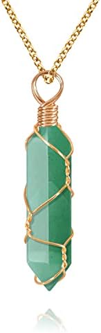 Fio de colar de cristal de cura de vibilia embrulhou o colar de pedra de pedra de aventurina verde
