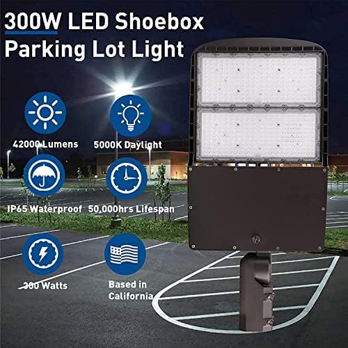 Luzes de estacionamento LED 300W OSTEK com fotocélula do anoitecer, luminária de área comercial ao