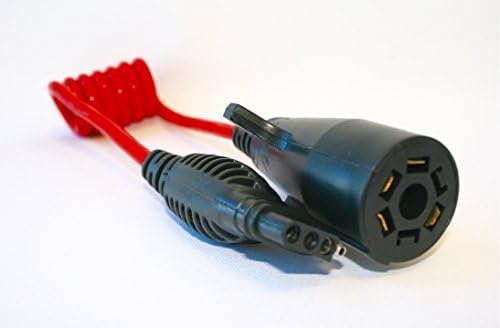 Maxxhaul 70086 Rodada de 7 vias a 4 vias Adaptador de plugue plano com cabo flexível de 18 polegadas que se estende a 36 polegadas, vermelho