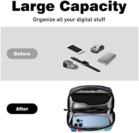 Organizador eletrônico Small Travel Cable Organizer Bag para discos rígidos, cabos, carregador, USB, cartão SD, bandeira americana e fogos de artifício em 4 de julho