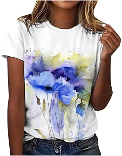 Camisa superior para meninas outono verão 2023 roupas de manga curta Crewneck Cotton Floral Graphic Brunch