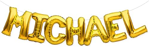 Partyforever Michael Balloon Banner Big 16 polegadas Balões de foil de ouro de 16 polegadas Nome de letras