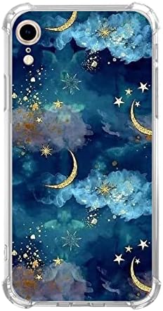 Voisgufley Indigo Blue Moon & Stars Case Compatível com iPhone XR, Cloud Estética Lua estrelada Arte Caso para iPhone XR para adolescentes homens e mulheres