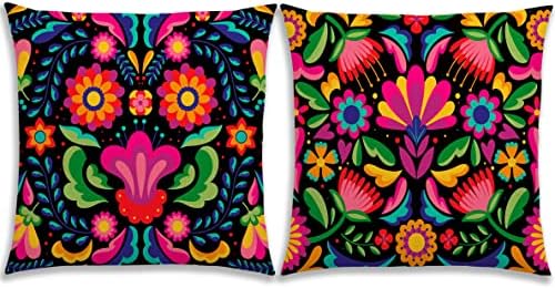 Capa de travesseiro de joio mexicano Fiesta México Dia de Los Muertos Floral Cinco de Mayo Decoração de festa para sofá de sofá 18x18 polegadas -Pack de 2