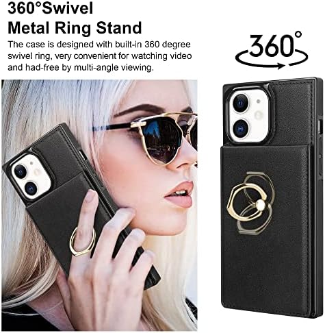 Caixa Vofolen para iPhone 11 Wallet Holder Leather PU Flip Flip Folio com Ring Stand Moman Girl Magnetic Grosp Kickstand Square Duty Protetive Bumper Armour Tampa para iPhone 11 6.1 Black