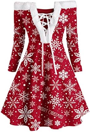 Vestido de manga longa de Natal para mulheres Papai Noel Velvet v pesco