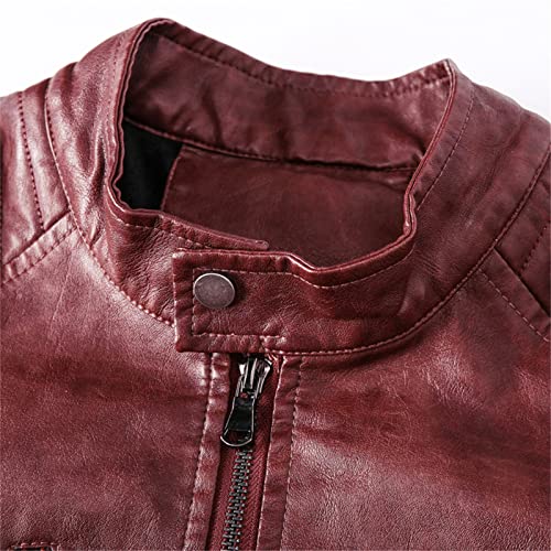 Homens Stand Collar Jaqueta de couro Faux Vintage Zip up jaqueta de bombardeiro Pu Leather lined Outwear Casat