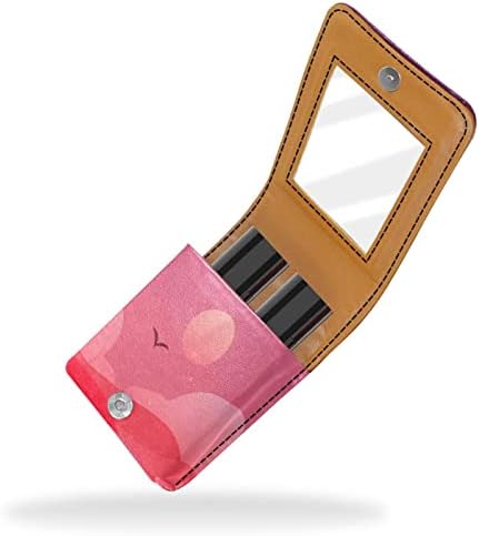 Bolsa de batom de batom de maquiagem de oryuekan com espelho portátil de armazenamento de batom portátil Organizador de armazenamento de brilho labial, paisagem de sol para pôr do sol, pássaro oceano