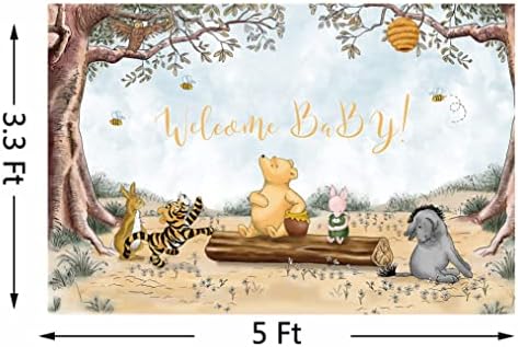Centro do pano de fundo clássico Winnie Welcome Welcome Baby Design Photography Pooh Supplies de chá de bebê de 60 x 40 polegadas para crianças festas de aniversário para crianças Decorações de quintal de sala de estar interior de estar interior
