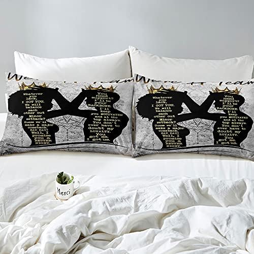 Conjuntos de cama afro -americanos de Vivihome 3pcs, capa de edredão rei, conjunto de cama queen -size do rei preto, capa de edredom de quilt, decoração do quarto para presentes de casais, somos um time, 2 travesseiros shams