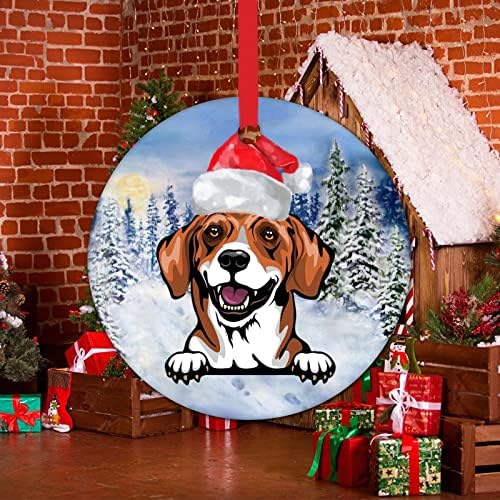 Cão espreitador com chapéu de santa chapéu de natal enfeites aquarela de natal de Natal Decorações de Natal Presente Schnauzer Dog Holiday Presente Rodada de Cerâmica Ornamento da Árvore