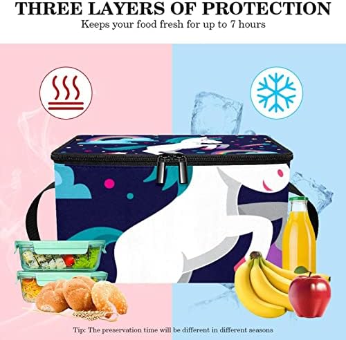 Rainbow Cartoon Unicorn Stars Luons Bolsa de entrega de comida, bolsa de supermercado isolada | Zíper duplo