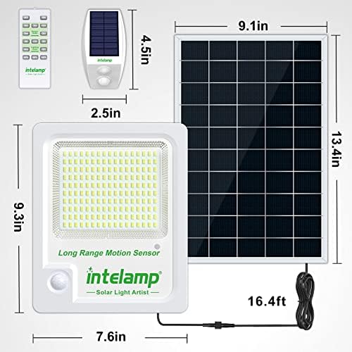 Intelamp Solar Light Outdoor, sensor de movimento solar Luzes de segurança de inundação com controle